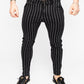 Men's Black Striped Skinny Fit Stretch Chino Pants Front