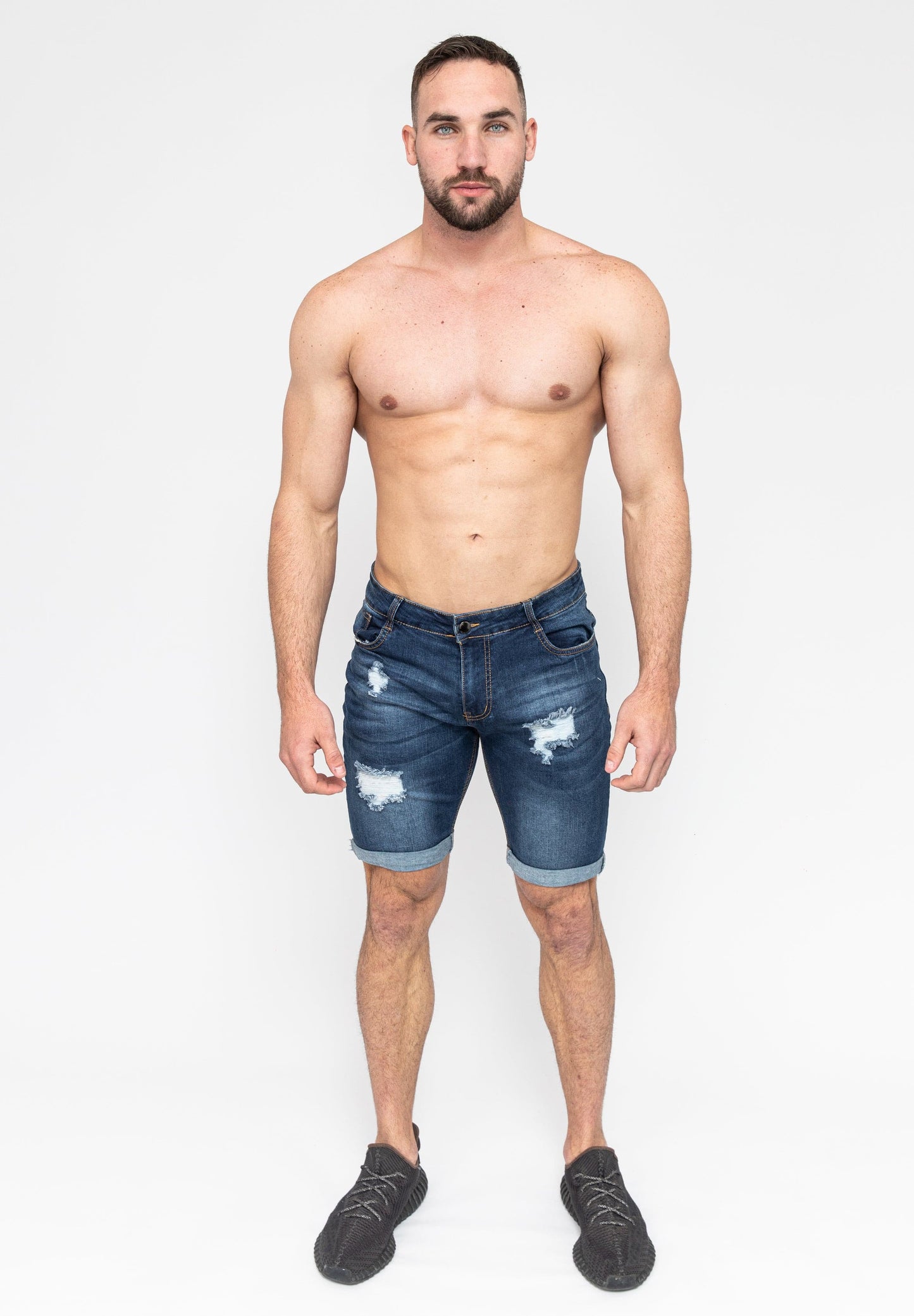 Blue Ripped Skinny Men's Jeans Shorts Front