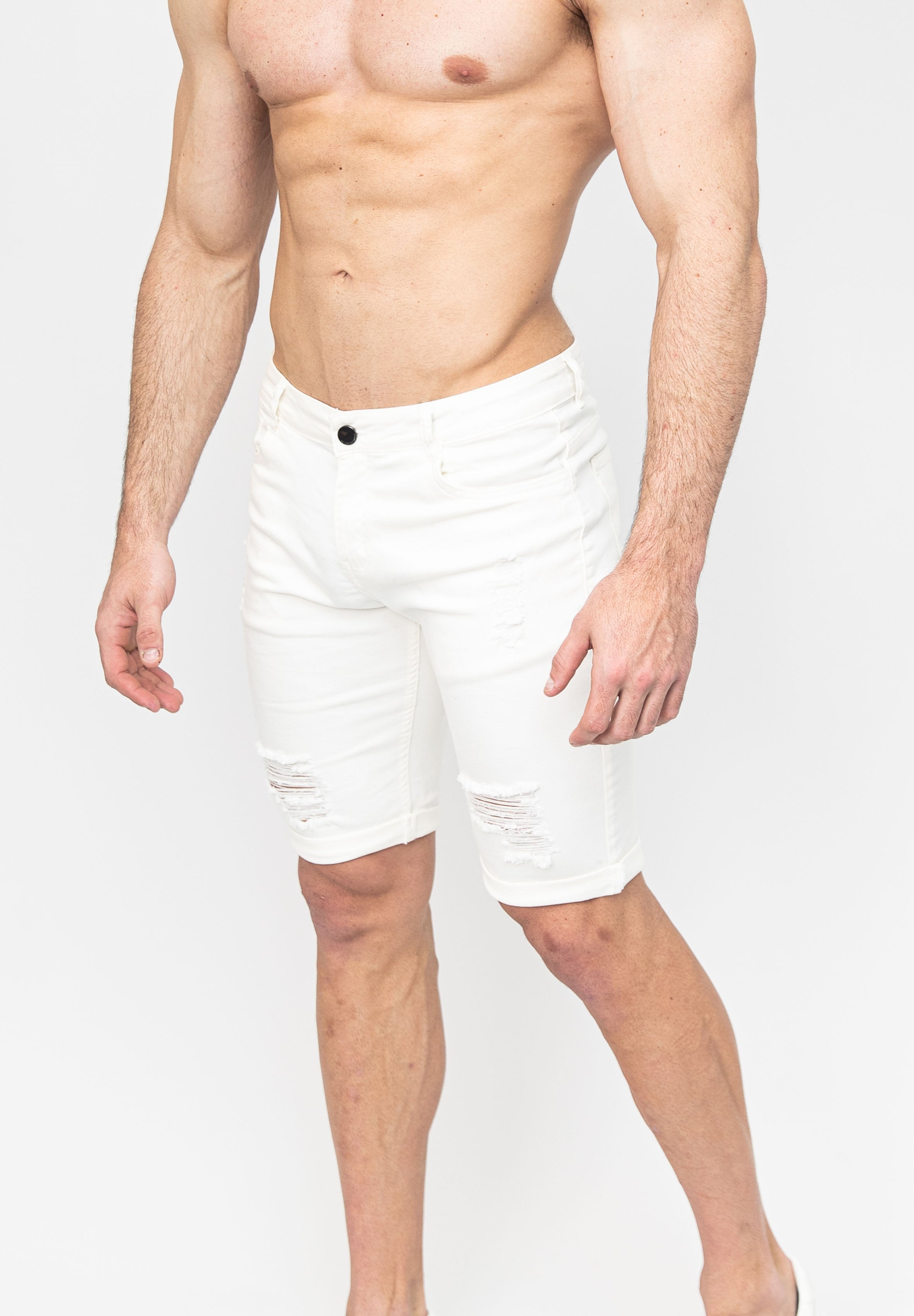 Mens white denim 2025 shorts ripped