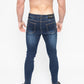 Men's Dark Blue Ripped Patched Skinny Fit Stretch Jeans Pants Rear