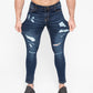 Men's Dark Blue Ripped Patched Skinny Fit Stretch Jeans Pants