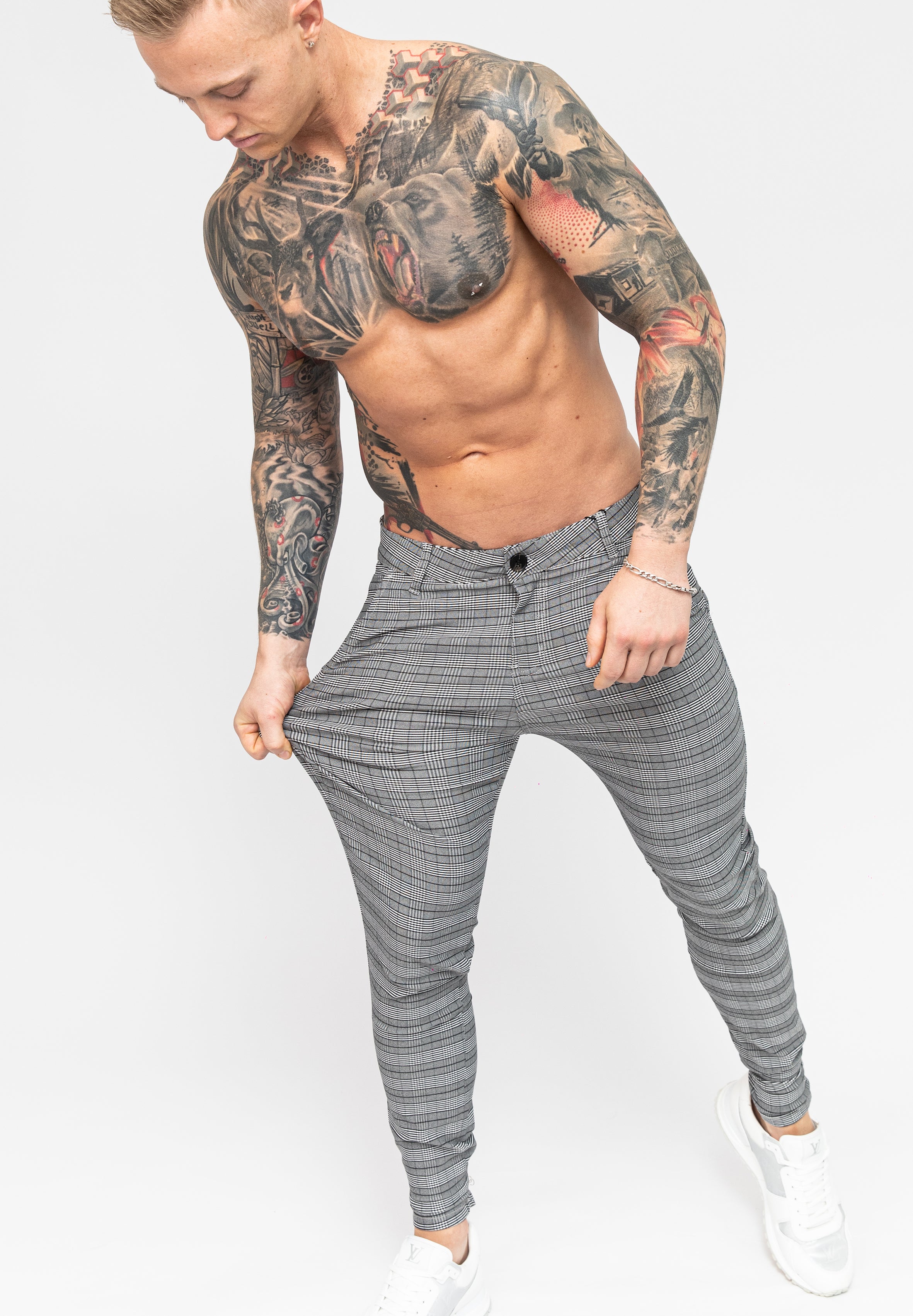 Grey check ultra clearance skinny crop fit trousers