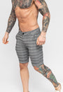 Men's Grey Check Pattern Skinny Fit Stretch Chino Shorts Angle
