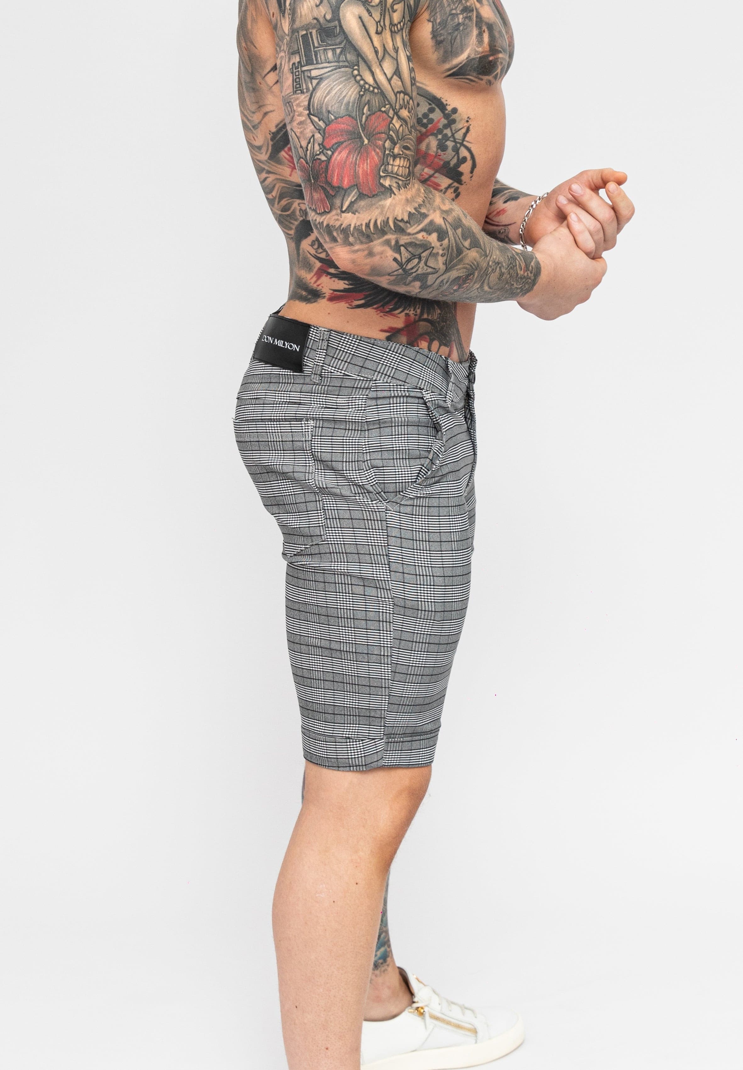 Mens grey hot sale check shorts