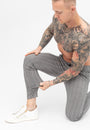 Men's Grey Striped Skinny Fit Stretch Chino Pants Cuffed Ankles