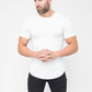 White Basic Muscle Fit T-Shirt - Curved Hem Crew Neck