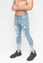Men's Light Blue Skinny Fit Stretch Jeans Pants Angle