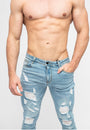 Men's Light Blue Skinny Fit Stretch Jeans Pants Pocket