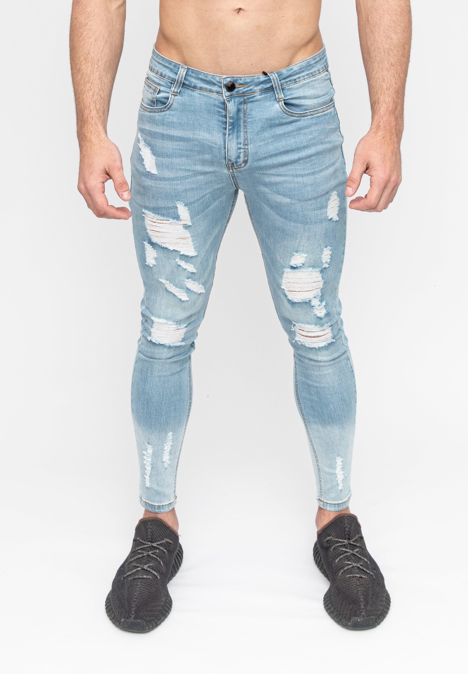 Ripped Jeans Light Blue Slim Stretch Fit - Main Image