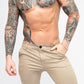Beige Skinny Fit Stretch Men's Chino Pants Front Pocket