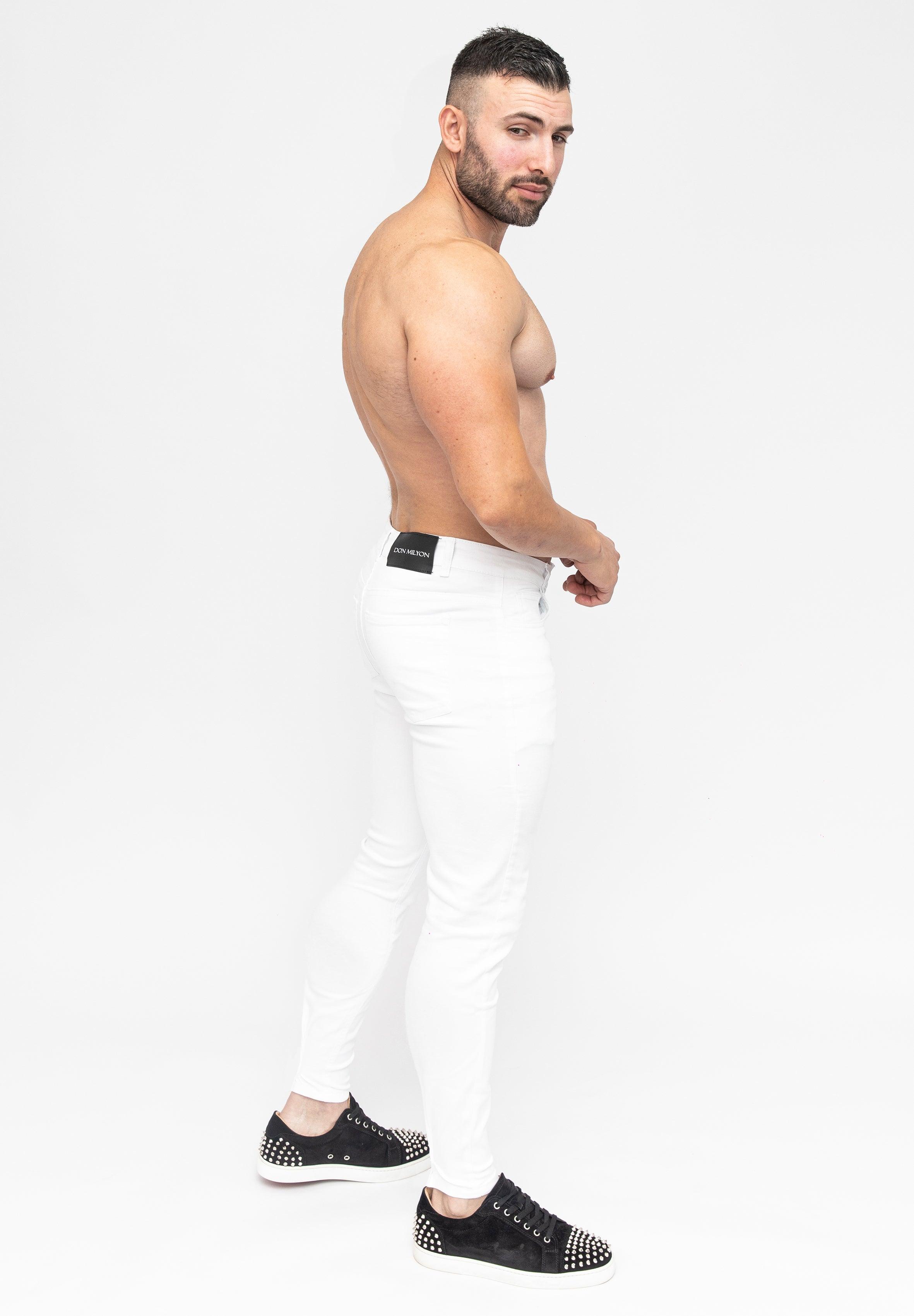 Men's White Basic Skinny Fit Stretch Denim Jeans Pants