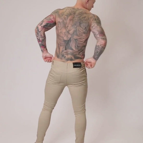 Beige Skinny Fit Stretch Men's Chino Pants Video