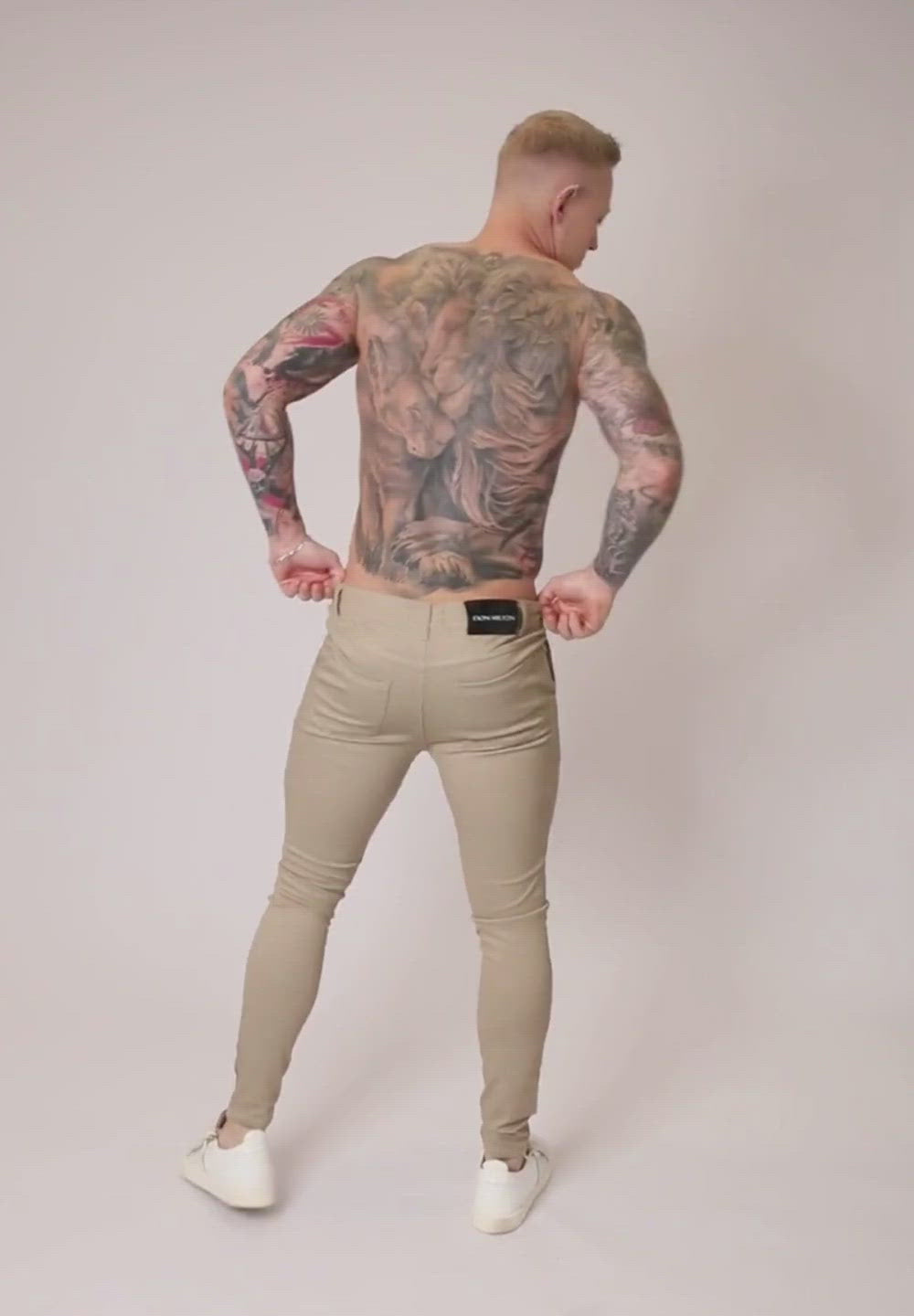 Beige Skinny Fit Stretch Men's Chino Pants Video